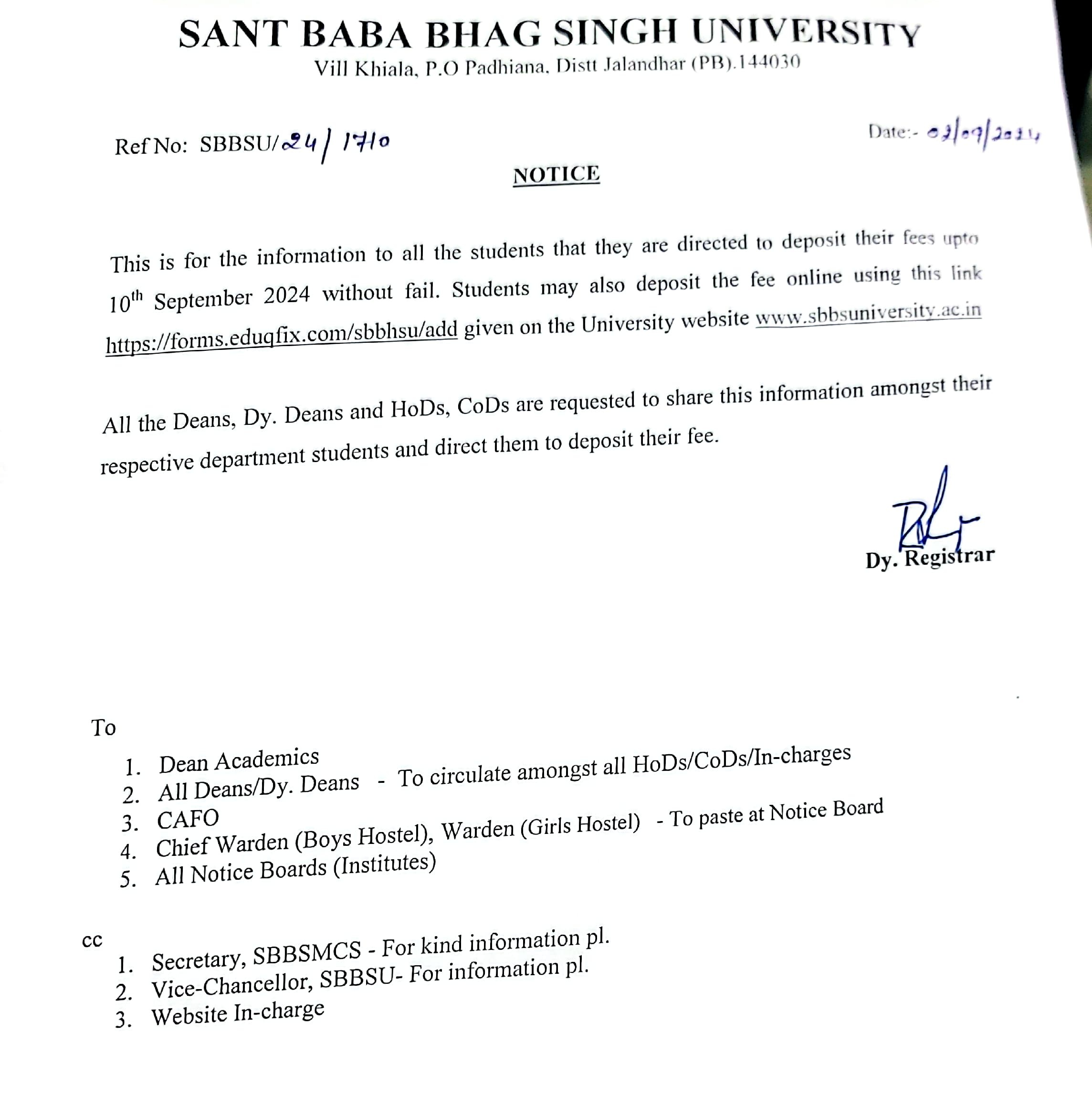 Dean Academics Sant Baba Bhag Singh University